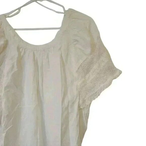 Old Navy Women's Cream Cotton Crochet Lace Flutter Sleeve Swing Top - Picture 9 of 13